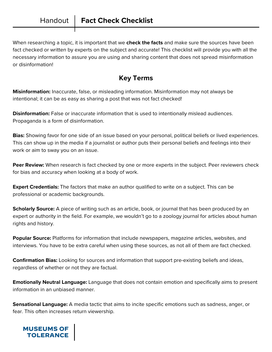 Fact Check Checklist