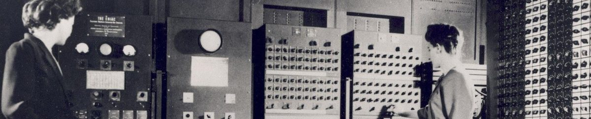 Two of the ENIAC programmers preparing the computer for Demonstration Day in February 1946. 